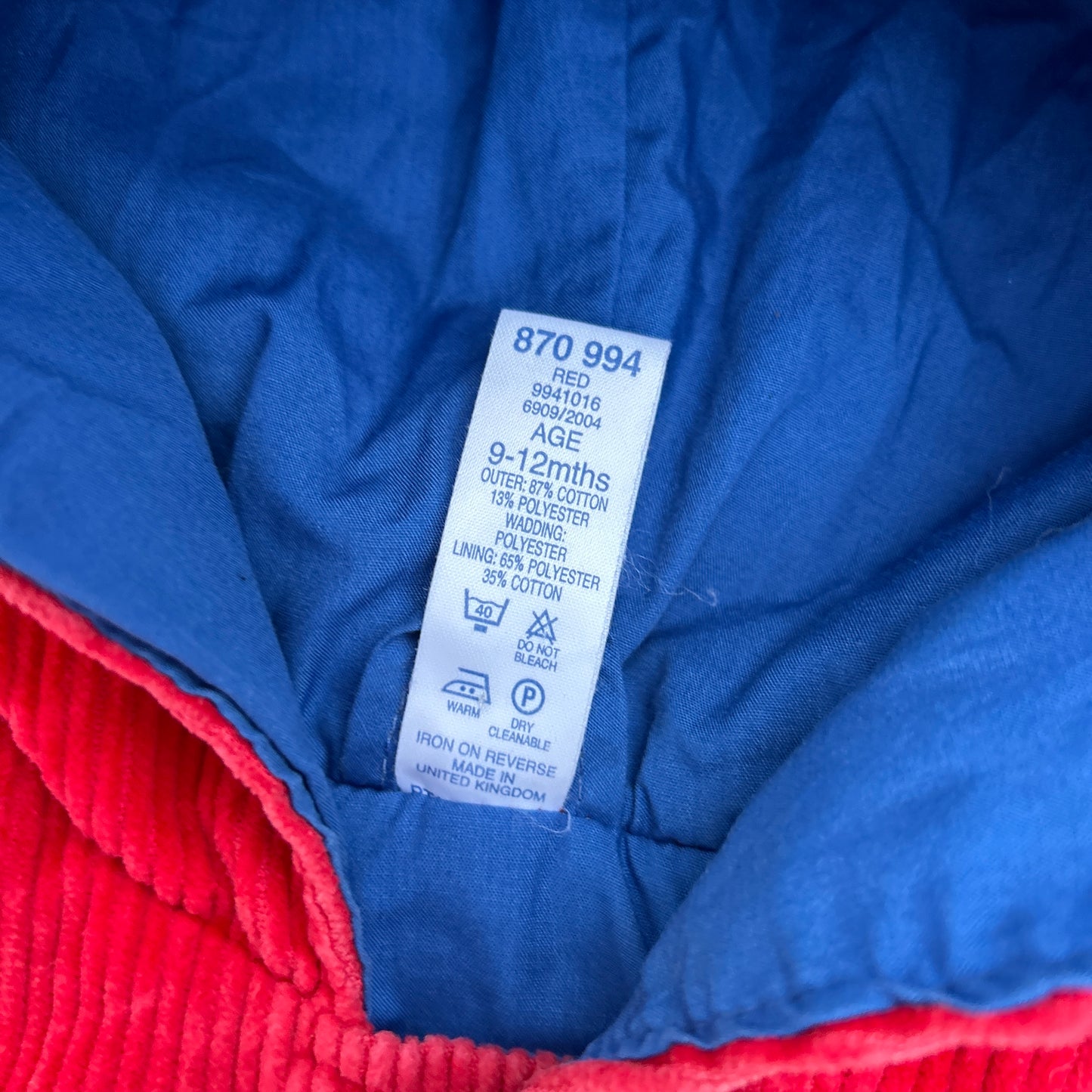 Vintage red corduroy duffle coat
