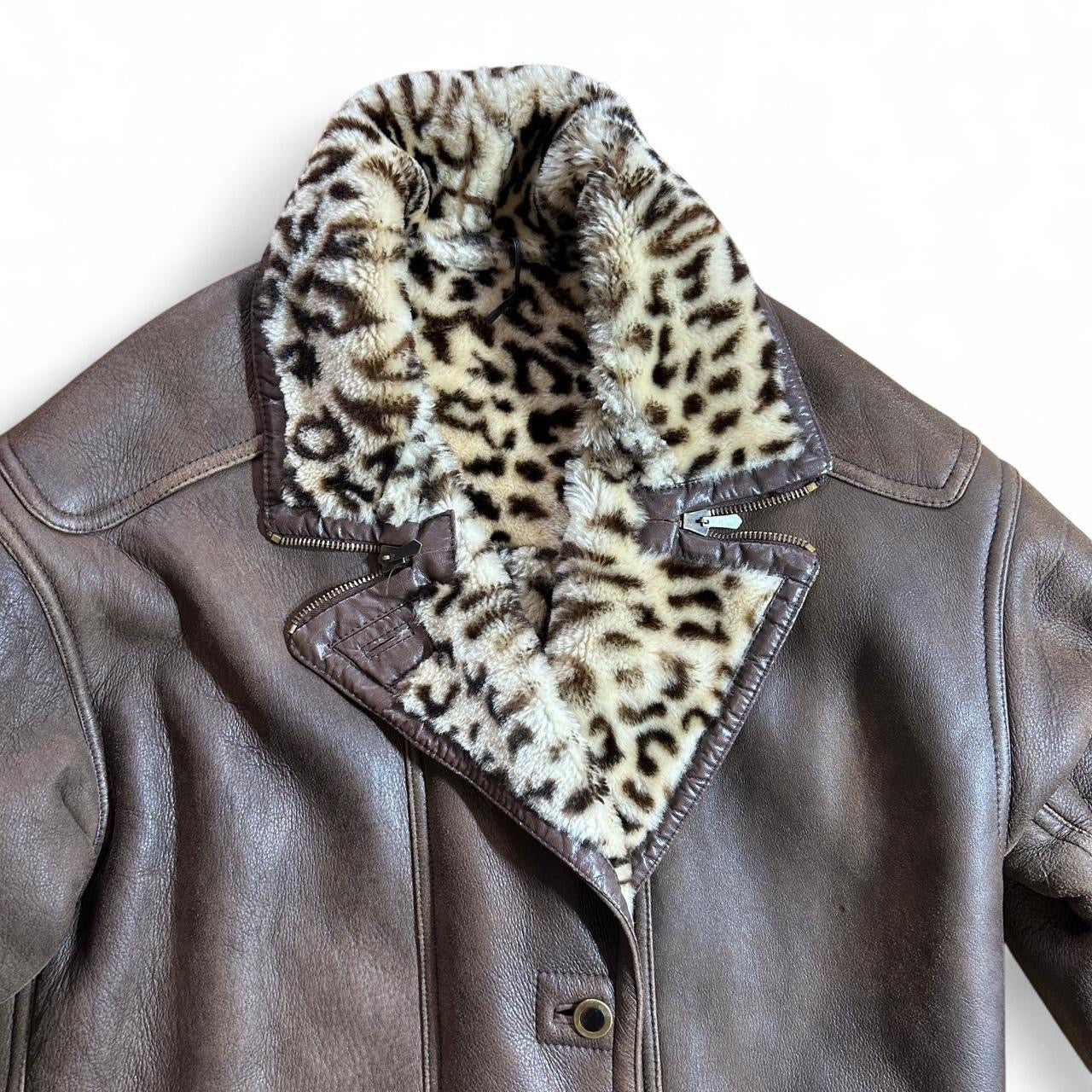 Vintage reversible leopard shearling car coat