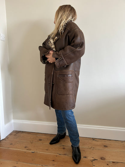 Vintage reversible leopard shearling car coat