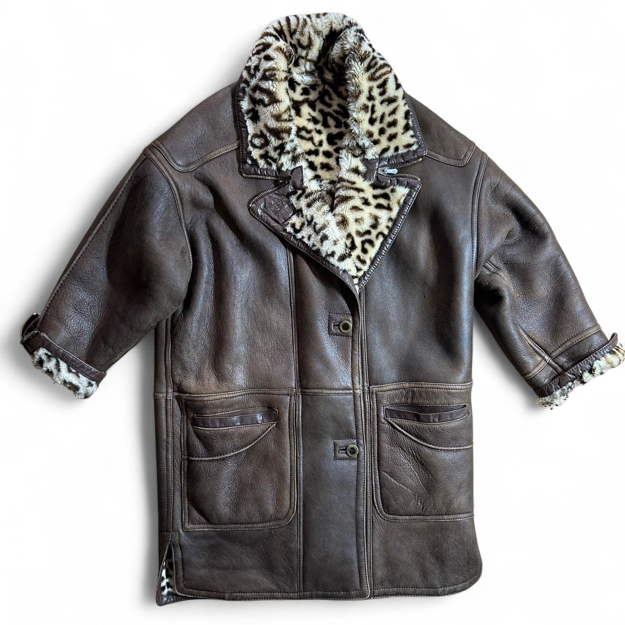 Vintage reversible leopard shearling car coat