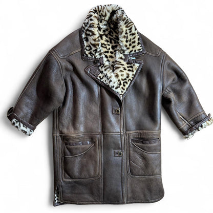 Vintage reversible leopard shearling car coat