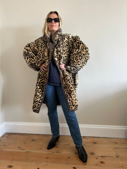 Vintage reversible leopard shearling car coat