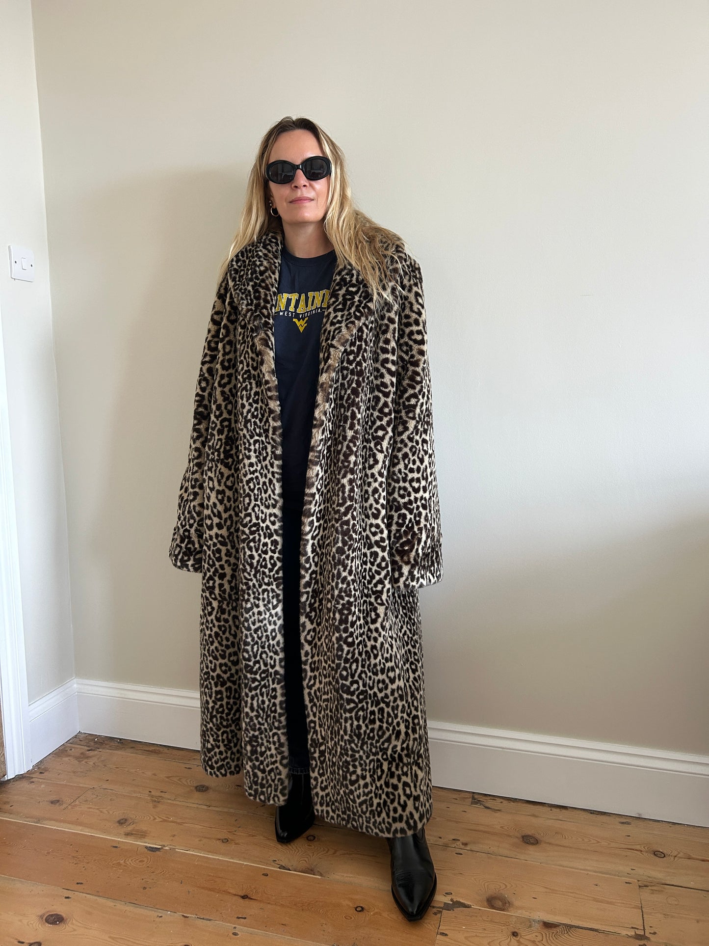 Vintage long leopard fur coat