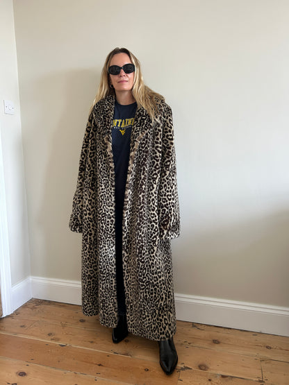 Vintage long leopard fur coat